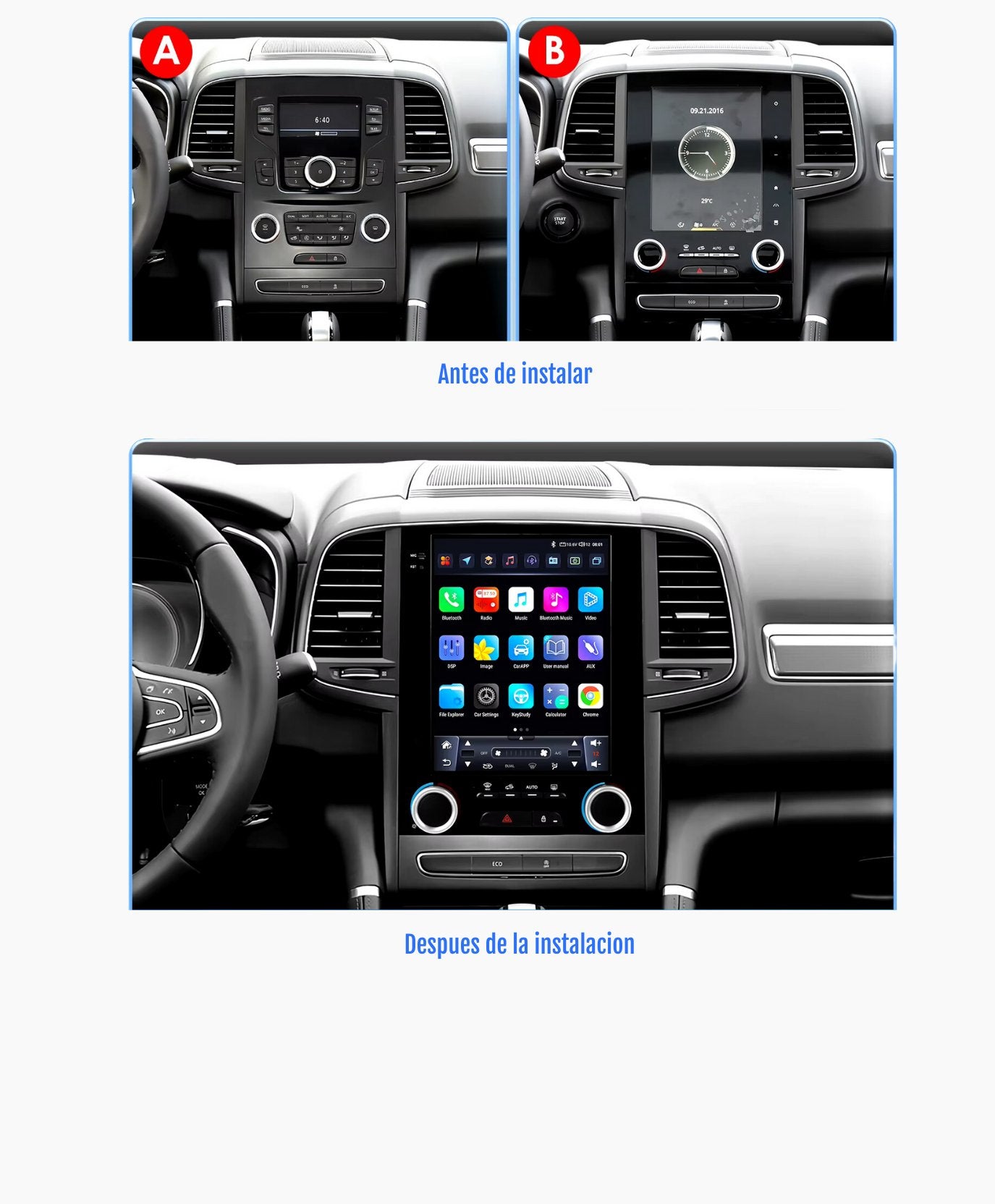 Pantalla Multimedia Pantalla 9.7'' Estilo Tesla Android 13 con Carplay para Renault Koleos/Megane 4/Talisman (2017 - 2019) - Maleonracing
