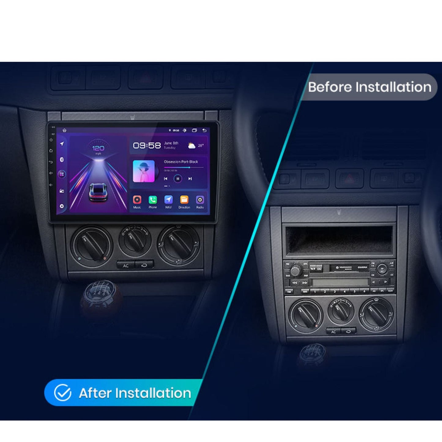 Pantalla Multimedia Volkswagen Golf IV (1997 - 2003) / Passat B5 (1996 - 2005) / Polo (1999 - 2009) / Transporter T5 (2003 - 2015) / Multivan T5 (2003 - 2015) / Jetta (1999 - 2005) | 9" | - Maleonracing